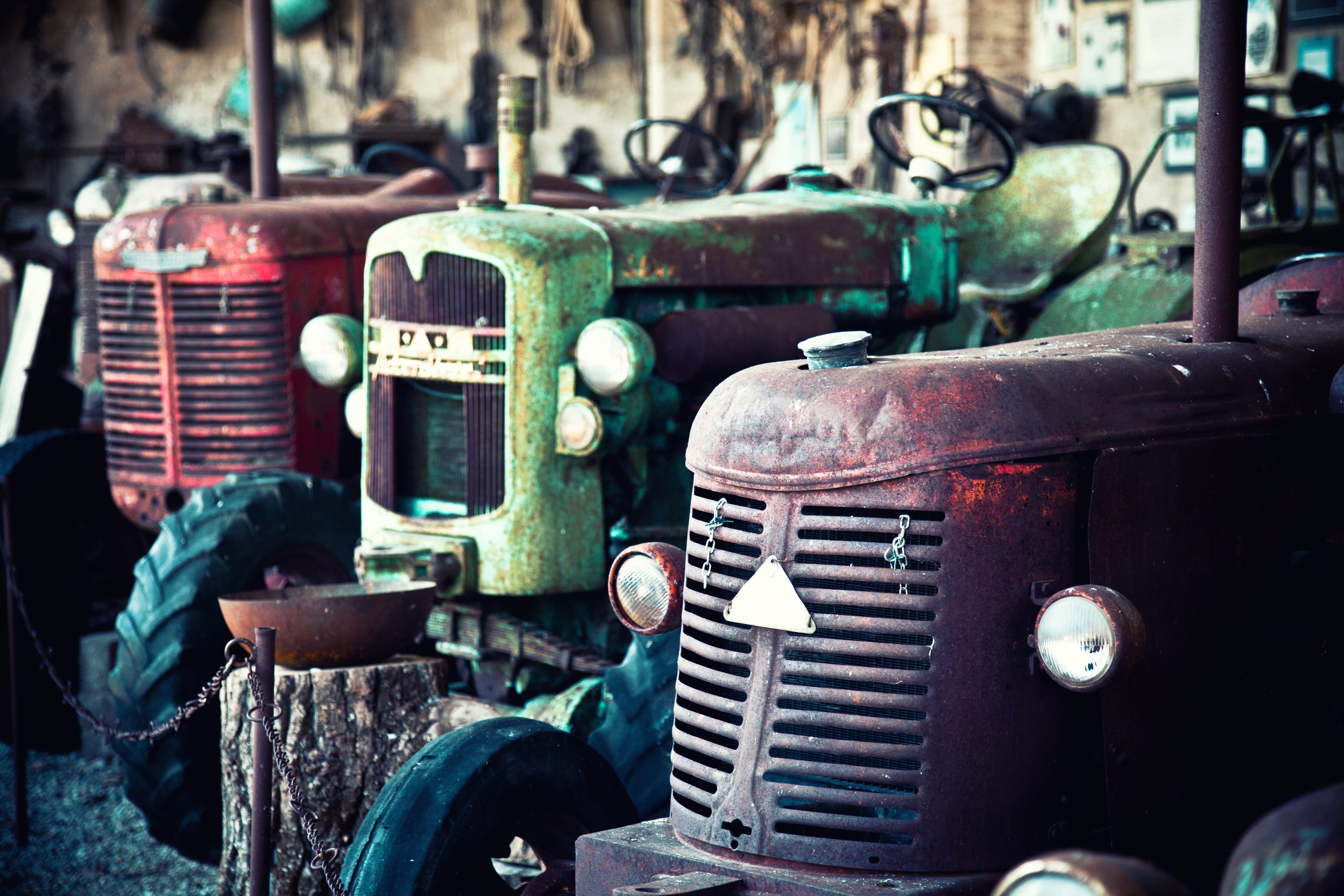 detail of vintage rusty tractors