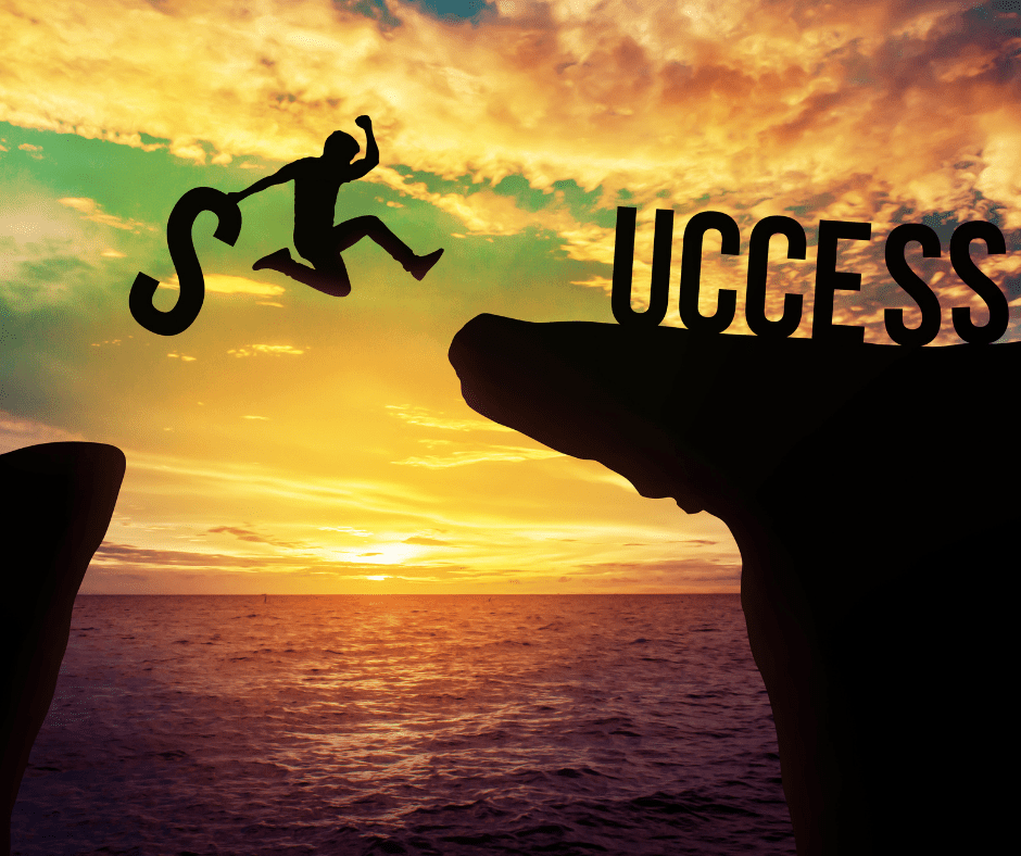person jumping toward success